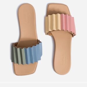 Mlouye Louise Leather Handmade Square Toe Slide Sandals Gummy